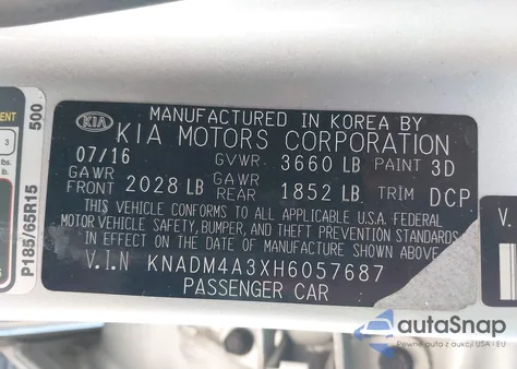 2017 Kia Rio Lx из США, поврежденный, VIN KNADM4A3XH6057687